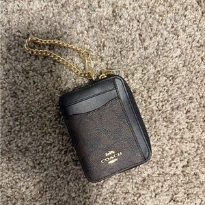 Coach Black and Brown Card Holder with Gold Chain